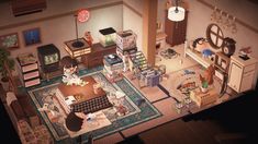 an aerial view of a living room and kitchen area in the game animal crossing, which is currently available for pre - order