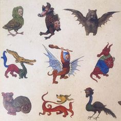 an image of some animals and birds on a wall