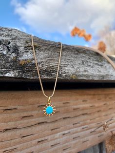 "S p e c i f i c s --------------- Turquoise blue star necklace  F e a t u r e s ---------------- 🤍Gold plated  🤍Offered on an 18\" gold serpentine chain M e a s u r e m e n t s -------- 24k Shiny Gold Blue Enamel Sun Charms, Sun Pendant, Enamel Sun Charms, Necklace Findings, Wholesale Supplier Material      * Brass Color           * Turquoise  F i n d  U s ------------------ E t s y * http://rokbyseasalt.etsy.com I n s t a g r a m * @rokbyseasalt  F a c e b o o k * sea salt vintage  All of ou Blue Turquoise Necklace With Adjustable Chain For Gift, Adjustable Turquoise Pendant Charm Necklace, Adjustable Turquoise Necklace As A Gift, Adjustable Turquoise Necklace For Gift, Adjustable Light Blue Turquoise Necklace Gift, Celestial Turquoise Necklaces As Gift, Celestial Turquoise Necklaces For Gifts, Turquoise Celestial Necklaces As Gift, Celestial Turquoise Necklace For Gift