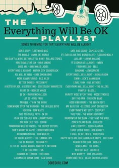 the everything will be ok playlist is shown in blue and white with an image of a