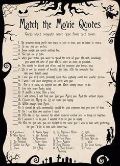 an old fashioned halloween movie quote with black and white writing on the bottom, which reads'match the movie quotes '