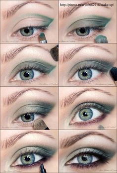 Green Grey Eyes Makeup, Greenish Blue Eyes Makeup, Grey Green Eyes Makeup, Green Makeup For Blue Eyes, Blue Eyes Green Makeup, Green Eye Makeup Blue Eyes, Green Eyeshadow For Blue Eyes, Green Makeup Hooded Eyes, Green Makeup Blue Eyes