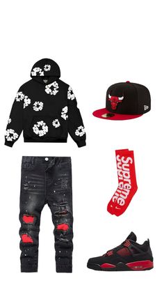 Black And Red Hoodie, Boyfriend Outfit, Tomboy Outfits