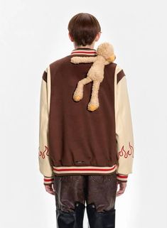 13DE MARZO Flame Baseball Jacket Ganache Size Chart ( in CM ) Chest Shoulder Length S 124 51 66.8 M 128 52.4 68.8 L 138 56 73.8 Retro Outerwear With Stand Collar For Streetwear, Winter Outerwear With Baseball Collar For Outdoor, Winter Outerwear With Baseball Collar, Retro Outerwear With Baseball Collar And Pockets, Brown Hooded Varsity Jacket For Streetwear, Winter Varsity Jacket With Padded Collar, Winter Varsity Jacket With Padded Collar And Long Sleeves, Casual Brown Hooded Varsity Jacket, Urban Outerwear With Baseball Collar For Fall