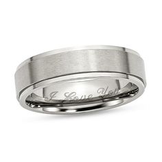 men's wedding band with the words i love you engraved on it in white gold