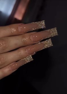 Formal Gold Nails, Hold Nails Acrylic, Pink And Gold Acrylics, Classy Baddie Nails Acrylic, Classy Baddie Nails Short, Long Classy Nails, Rose Gold French Tip Nails, Gem Acrylic Nails, 21st Birthday Nails Acrylic