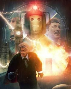 the doctor who is standing in front of a clock tower with two faces on it