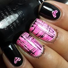 Hearts diy nail designs--Find more latest stuff: nailslover.com #nailslover Feather Nails, Unghie Nail Art, Valentine Nail Art, Black Nail Designs, Pink Nail Designs, Black Nail, Get Nails