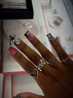 Baddie Accessories, Shimmery Nails, Girly Bracelets, Duck Nails, Nails Design With Rhinestones, Colored Acrylic Nails, Nail Design Inspiration, Girly Acrylic Nails, Short Square Acrylic Nails