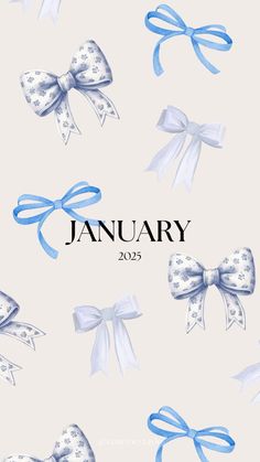 an image of a blue and white bow wallpaper with the words january on it