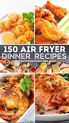 the cover of 150 air fryer dinner recipes, including chicken wings and other appetizers