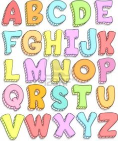 the alphabet is made up of different letters and numbers, all in pastel colors