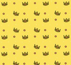 a yellow background with crowns on it and dots in the middle, as well as polka dots