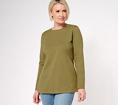 Hit the refresh button on your fall fashion with this Perfect Jersey tunic. From Denim & Co.® Fashions. Green Tops For Casual Fall Gatherings, Fall Fashion, Autumn Fashion, Top Blouse, Tops & Tees, Crew Neck, Hair, Clothes