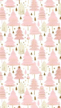 pink and gold christmas trees on white background