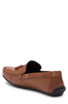 A refined, sophisticated leather loafer with a whipstitched detail is a versatile staple to go with any outfit. Moc toe Slip-on Cushioned insole Leather upper, manmade sole Imported Brown Slip-on Boat Shoes For Formal Occasions, Casual Brown Leather Tassel Loafers, Leather Flat Tassel Loafers For Work, Brown Flat Tassel Loafers For Work, Flat Leather Tassel Loafers For Work, Brown Leather Flat Tassel Loafers, Classic Brown Flat Loafers, Brown Leather Tassel Loafers Flat, Brown Tassel Loafers With Stitched Sole For Work