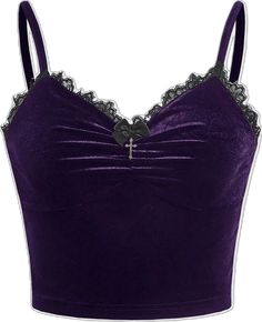 Velvet Cami Top, Purple Goth, Gothic Tops, Velvet Cami, Lip Art, Velvet Lace, Gothic Outfits, Goth Outfits, Velvet Tops