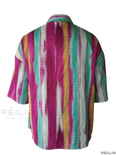 Peilia - Womens Plus Size Colorblock Stripe Print Half Sleeve Blouse - Casual Button Up with Turn Down Collar Multicolor Cotton Blouse With Buttons, Multicolor Button Closure Blouse For Beach, Multicolor Vacation Blouse With Buttons, Multicolor Button-up Color Block Top, Multicolor Color Block Button-up Top, Multicolor Cotton Color Block Blouse, Multicolor Tops With Button Closure For Vacation, Half Sleeve Blouse, Blouse Casual