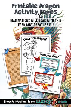 printable dragon activity pages for kids to learn how to write and draw with their own hands