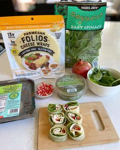 the ingredients to make an appetizer are displayed on a counter