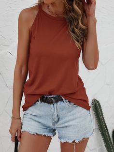 Loose Halter Tank Top #boho #fresh #fashion #BohoChic #popular #pomonaandpeach #NewArrivals Womens Halter Tops, Stylish Summer Outfits, Tank Top Outfits, Halter Tank Top, Halter Tank, Women Tank Tops, Summer Tank Tops, Fabric Medium, Knit Tank