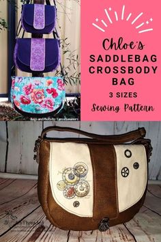 three different purses are shown with the text choose a saddlebag cross body bag 3 sizes