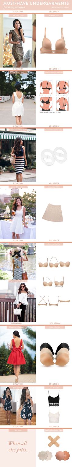 must have undergarments for every type of outfit Bras For Backless Dresses, Boston Fashion, Extra Petite, Sheer Clothing, Chique Outfits, Fashion Vocabulary, Beauty Dress, Fashion Hacks Clothes, Clothing Hacks