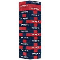 a stack of red, white and blue socks sitting on top of each other in front of