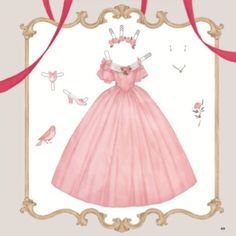 a drawing of a dress with pink ribbon around it