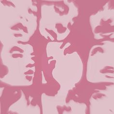 a group of people's faces are shown in pink and white