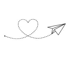 an airplane flying in the sky with a heart shaped paper plane on it's tail