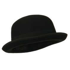 Men's Felt Bowler HatMade of 100% wool.Available sizes with elastic tie inside crown: M (57 cm), L (59 cm) and XL (61 cm).Inner satin hatband.Adult/Male.Crown measures 4 1/2 centimeters deep.Brim measures 2 inches long.Dry clean.Imported. Solid in color, bowler hat with attached different colored grosgrain hat band for gentlemen.Crown features oval round shaped top.Brim is accented with a ribbon trim and upturned all around.Our dressy style derby hat is great for any type of outdoor events, walk Adjustable Brimmed Wool Cloche Hat, Adjustable Wool Brimmed Cloche Hat, Adjustable Wool Hat With Short Brim, Adjustable Wool Brimmed Hat, Adjustable Brimmed Wool Hat, Adjustable Wool Top Hat With Flat Brim, Adjustable Brimmed Wool Felt Hat, Adjustable Wool Cloche Hat With Flat Brim, Wool Brimmed Felt Hat