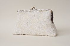 Precious ivory Lace Purse / Beaded and Appliquéd by LeelaPurse Chic Rectangular Clutch For Wedding, White Feminine Evening Bag For Wedding, Feminine White Evening Bag For Wedding, Chic Evening Bag With Pearl Handle For Wedding, Chic Wedding Evening Bag With Pearl Handle, Elegant Handheld Evening Bag For Wedding, Feminine Gold Evening Bag For Wedding, Handheld Evening Bag For Wedding, Handheld Evening Bag For Weddings