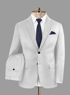 The Caccioppoli Sun Dream Light Gray Wool Silk Suit makes a serious style statement as it is truly said that a well made suit marks out for natty piece and there is nothing quite like a great neutral suit. Crafted from wool and silk, the Super 150's wool suit is designed keeping comfort in mind where as the solid finish of the fabric makes it tasteful for every occasion. Pair it with a matching waistcoat, a crisp white shirt, dark gray tie and black dress shoes. 
 
 Look Includes  Caccioppoli Su White Tailored Suit With Welt Pockets, White Office Suit With Welt Pockets, White Single Breasted Formal Sets, White Single-breasted Formal Sets, Formal White Single-breasted Set, White Tailored Bespoke Suit, Classic Fitted Unstitched Suit For Formal Occasions, Classic Unstitched Suit For Wedding, White Fitted Suit And Tie Accessories For Formal Occasions