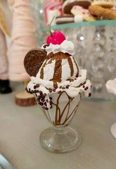 an ice cream sundae with a cherry on top