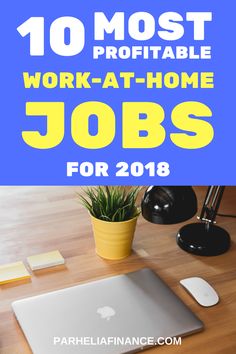 a desk with a laptop on it and the words 5 most portable work - at - home jobs for 2018