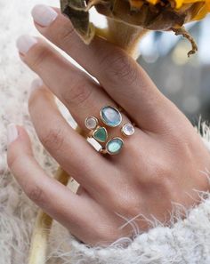 Luxury Unique Chalcedony Rings, Gemstone Wedding Rings, Psychic Powers, Aqua Chalcedony, Labradorite Ring, Multi Stone Ring, Metal Bands, Gold Plated Jewelry, Handmade Ring