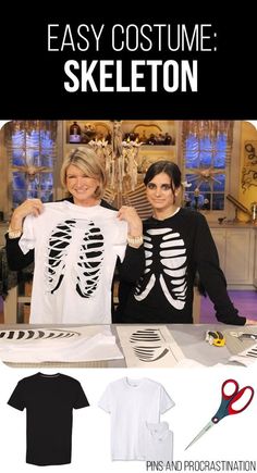 two people standing next to each other in front of a table with t - shirts on it