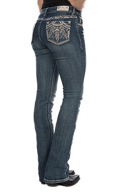 Grace in LA Women's Embroidered Feathers Boot Cut Jeans | Cavender's Summer Cowgirl Outfits, Embroidered Feathers, 1970 Fashion, Diy Pants, Western Apparel, Western Jeans, Hats Accessories, Cowgirl Outfits