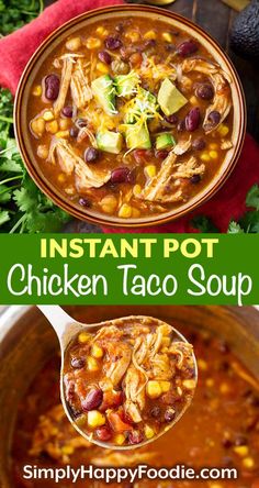 instant pot chicken taco soup in a bowl with a spoon