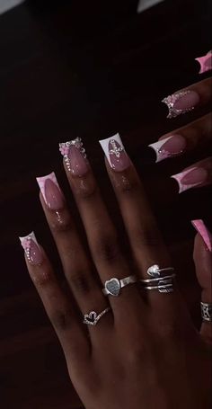 Long Acrylic Nail Designs, Hard Nails, Girly Acrylic, Cute Acrylic Nail Designs, French Acrylic Nails