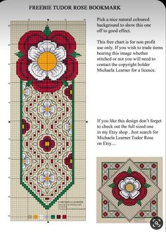 a cross stitch pattern for a bookmark with flowers on the front and back side