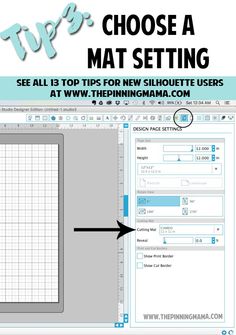 a computer screen with the words choose a mat setting on it and an arrow pointing up to