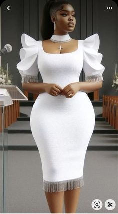 White Dress African Style, Dress Rehersal Outfits, African Styles For Ladies, Classy Dress Outfits Graduation, White Gown Styles For Ladies, White Lace Dress For Wedding Guest, Ladies Gown Designs, White Dresses For Church, African Design Dresses Classy Wedding