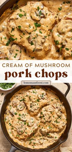 cream of mushroom pork chops in a skillet