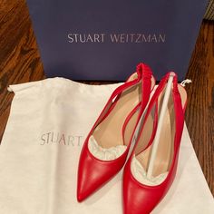 Brand New Sw Heels With Dust Bag And Box, Size M5.5 Elegant Red Slingback Pumps For Office, Stuart Weitzman Heels, Stuart Weitzman Shoes, Stuart Weitzman, Shoes Women Heels, Shoes Heels, Dust Bag, Women Shoes, Brand New