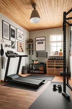 a home gym with treadmills and exercise equipment