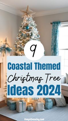 a christmas tree with presents under it and the words coastal themed christmas tree ideas 2020