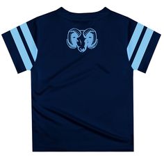 Let your kiddo look cool in his new team spirit boys tee shirt. Let him play, go to the game, and cheer loudly and proudly with his Rhode Island Rams gear by Vive La Fete. Celebrate and cheer on game day with our classic design Rhode Island Rams Short Overstitched Crew Neck Sleeve Top. Officially Licensed product sold by Vive La Fete. This awesome graphics, fun and game day crew neck t-shirt features officially licensed Rhode Island Rams colors and graphics; perfect to cheer for your favorite te Sporty Blue Tops For Cheerleading, Collegiate Blue Tops For Cheerleading, Blue T-shirt For Game Day, Blue Jersey T-shirt For Football Season, Game Day Jersey Top With Sublimation Print, School Spirit T-shirt With Team Logo For Cheerleading, Jersey Top With Sublimation Print For Game Day, Blue T-shirt For Game Day, Football Season, Blue T-shirt For Football Season Game Day