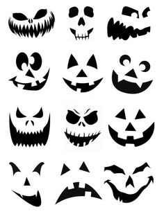 halloween pumpkins and jack o lantern faces are shown in black on a white background